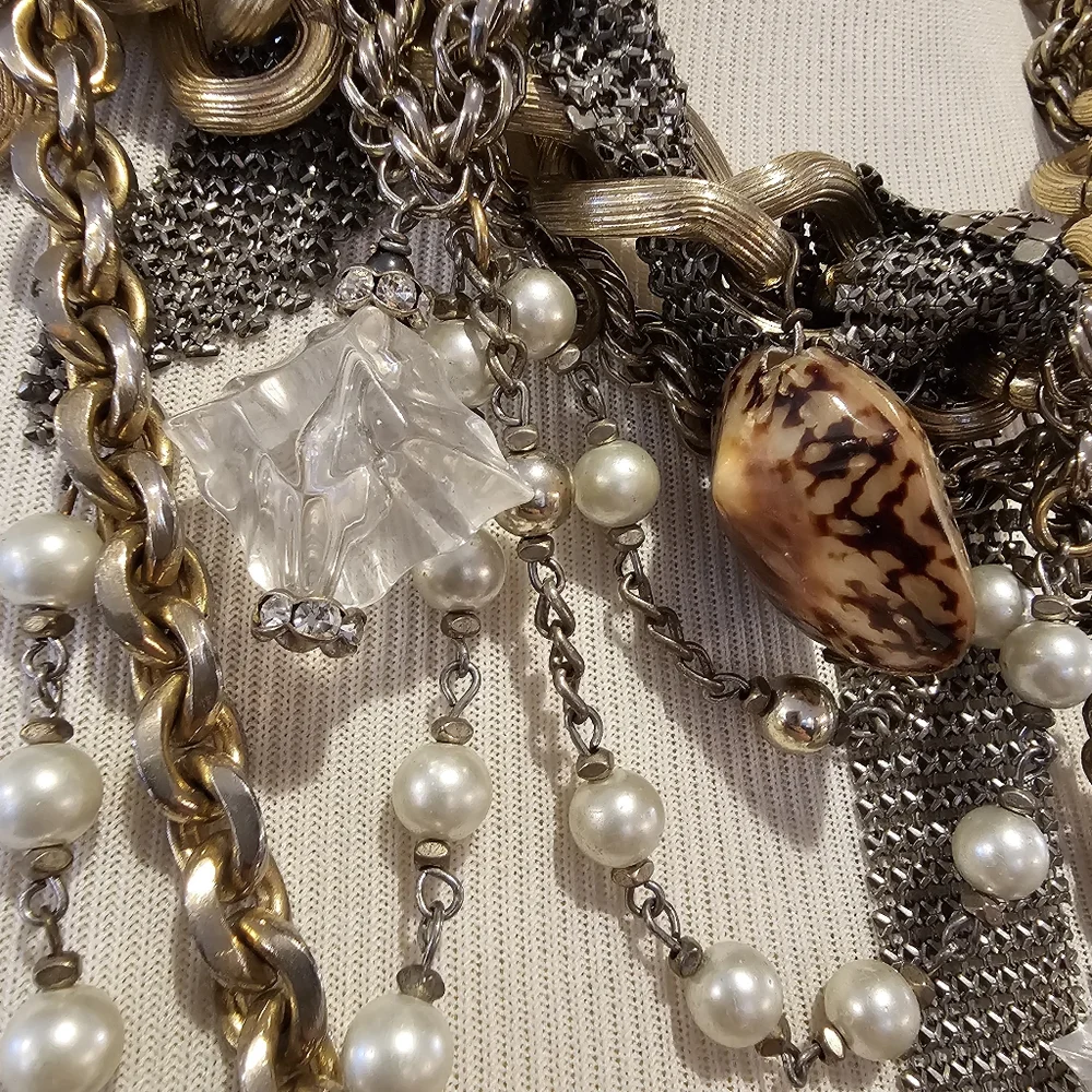 Mishka Piaf goldtone statement necklace made w/ repurposed vintage jewelry - Picture 7 of 11